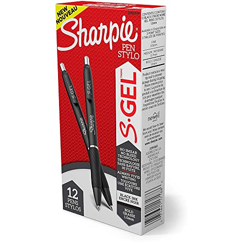 Sharpie S-Gel, Gel Pens, Fine Point (0.5mm), Black Ink Gel Pen, 12 Count