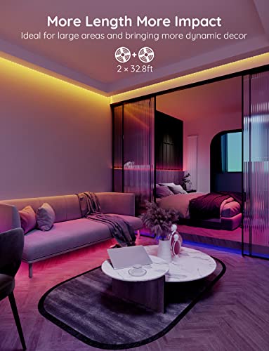 Govee RGB LED Strip Lights, 65.6ft Bluetooth LED Lights with App Control, Bright 5050 LEDs, 64 Scenes and Music Sync Lights for Bedroom, Room, Kitchen, Party, ETL Listed Adapter, 2 Rolls of 32.8ft