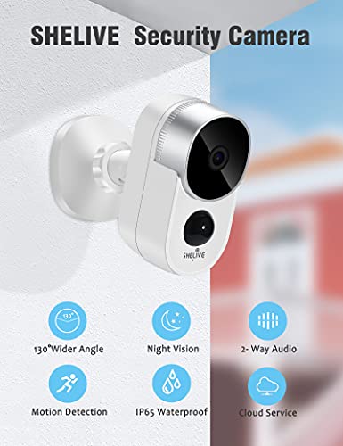 Security Camera Outdoor, SHELIVE Wireless Home Security Camera System with Rechargeable Battery, 1080P HD, Waterproof, Night Vision, Motion Detection, 2-Way Audio