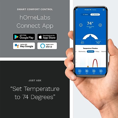 hOmelabs 6,000 BTU Window Air Conditioner with Smart Control â Low Noise AC Unit with Eco Mode, LED Control Panel, Remote Control, and 24 hr Timer