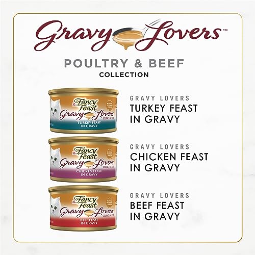 Purina Fancy Feast Gravy Wet Cat Food Variety Pack, Gravy Lovers Poultry & Beef Feast Collection - 3 Ounce (Pack of 24)