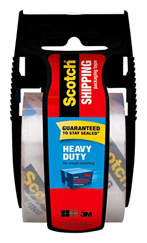 Scotch Heavy Duty Shipping Packaging Tape, 1 Roll with Dispenser, 1.88" x 19.4 Yards, 1.5" Core, Great for Packing, Shipping & Moving, Clear (142-700-H)