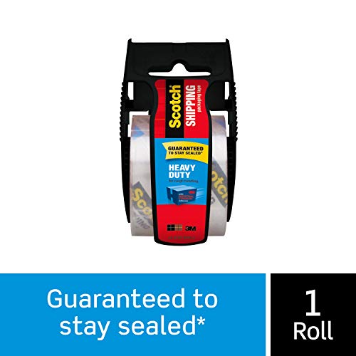 Scotch Heavy Duty Shipping Packaging Tape, 1 Roll with Dispenser, 1.88" x 19.4 Yards, 1.5" Core, Great for Packing, Shipping & Moving, Clear (142-700-H)