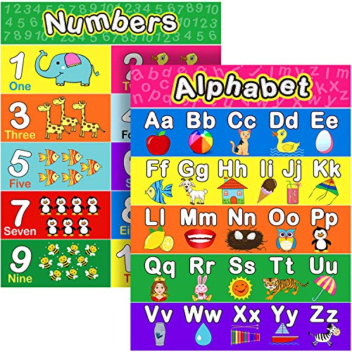 Extra Large Preschool Educational Learning Posters for Kids Toddlers, Nursery Homeschool Pre-K Kindergarten Classroom Decoration, 17 x 22 Inch (2 Pieces, Alphabet, Number 1-10)