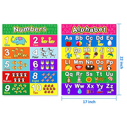Extra Large Preschool Educational Learning Posters for Kids Toddlers, Nursery Homeschool Pre-K Kindergarten Classroom Decoration, 17 x 22 Inch (2 Pieces, Alphabet, Number 1-10)