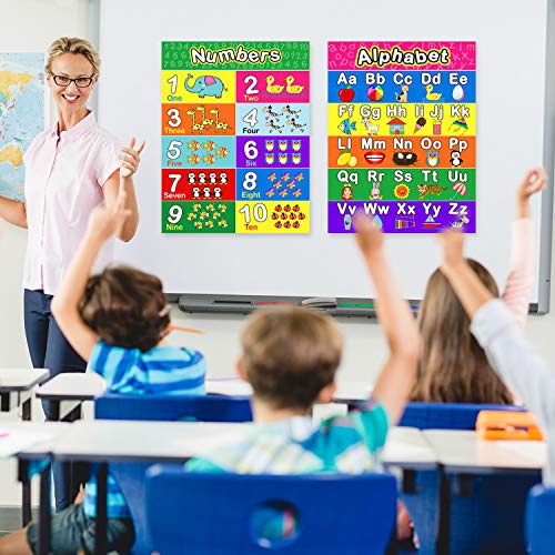 Extra Large Preschool Educational Learning Posters for Kids Toddlers, Nursery Homeschool Pre-K Kindergarten Classroom Decoration, 17 x 22 Inch (2 Pieces, Alphabet, Number 1-10)