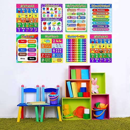 Extra Large Preschool Educational Learning Posters for Kids Toddlers, Nursery Homeschool Pre-K Kindergarten Classroom Decoration, 17 x 22 Inch (2 Pieces, Alphabet, Number 1-10)
