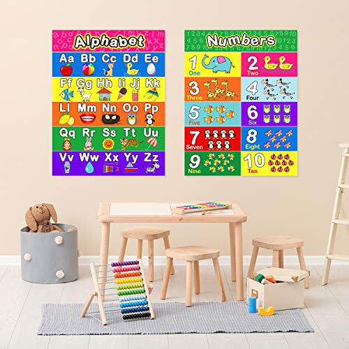 Extra Large Preschool Educational Learning Posters for Kids Toddlers, Nursery Homeschool Pre-K Kindergarten Classroom Decoration, 17 x 22 Inch (2 Pieces, Alphabet, Number 1-10)