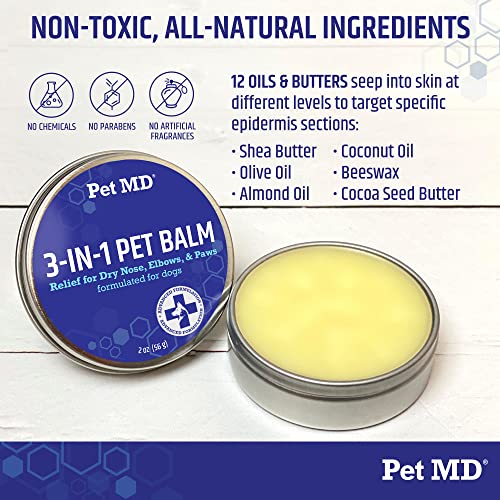 Pet MD Dog Paw Balm - 3-in-1 Paw, Nose/Snout, Elbow Moisturizer & Paw Protectors for Dogs - 2 oz Paw Wax with Shea Butter, Coconut Oil, Beeswax