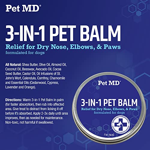 Pet MD Dog Paw Balm - 3-in-1 Paw, Nose/Snout, Elbow Moisturizer & Paw Protectors for Dogs - 2 oz Paw Wax with Shea Butter, Coconut Oil, Beeswax