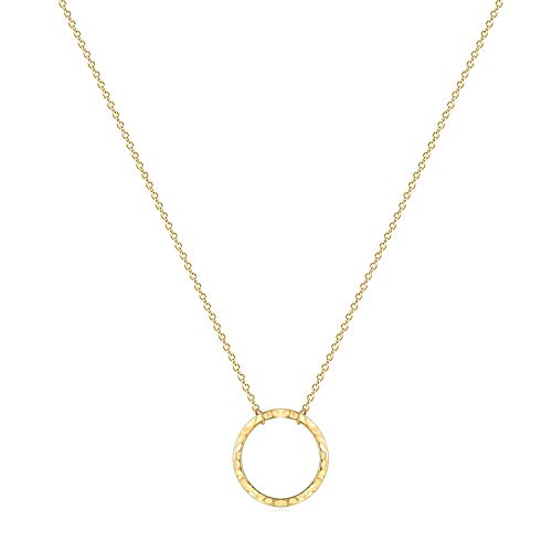 Open Circle Necklaces for Women Dainty Handmade 14K Gold Carved Round Pendant Minimalist Jewelry Mothers Day Jewelry Gift (Larger New Moon)
