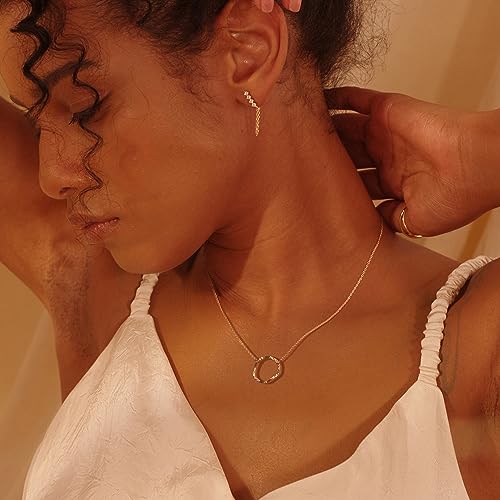 Open Circle Necklaces for Women Dainty Handmade 14K Gold Carved Round Pendant Minimalist Jewelry Mothers Day Jewelry Gift (Larger New Moon)