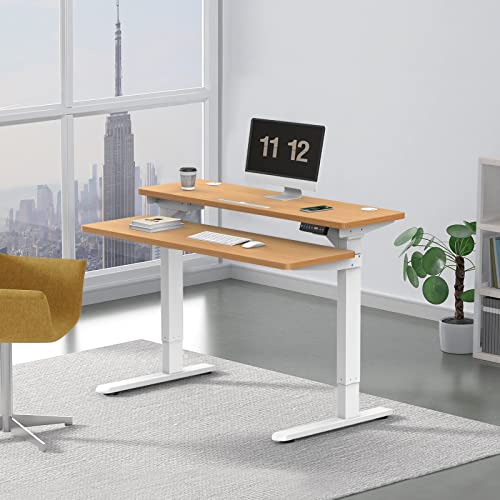 AIMEZO Split Top Electric Standing Desk Dual Motor Height Adjustable Desk Mobile Stand Up Workstation with Table (Walnut Top)