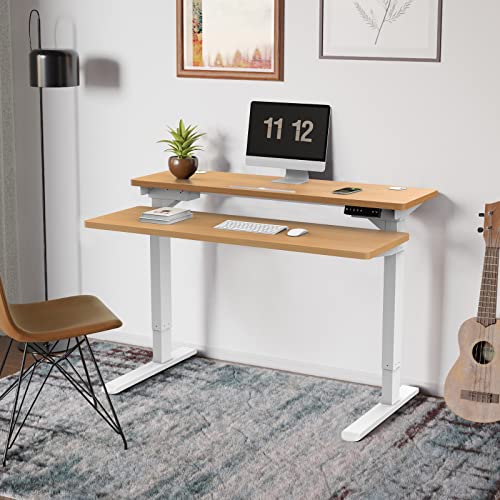 AIMEZO Split Top Electric Standing Desk Dual Motor Height Adjustable Desk Mobile Stand Up Workstation with Table (Walnut Top)