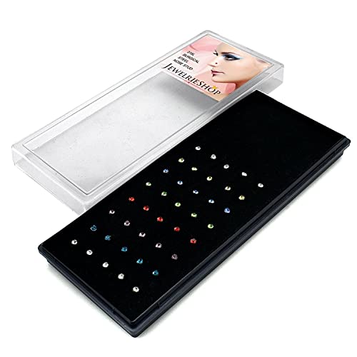JewelrieShop 40pcs Nose Studs Stainless Steel CZ Nose Rings Stud Piercing Jewelry Bone Studs for Women Men Hypoallergenic 22G (2mm, Multi Colors)