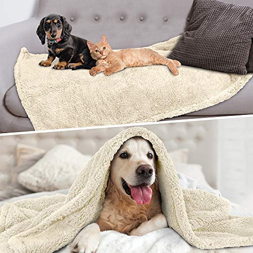 PetAmi Fluffy Waterproof Dog Blanket Fleece | Soft Warm Pet Fleece Throw for Small Dogs and Cats | Fuzzy Plush Sherpa Throw Furniture Protector Sofa Couch Bed (Beige Cream, 24x32)