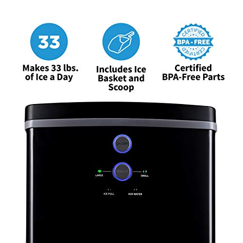 NewAir Portable Maker 33 lb 2 Ice Size Bullets Daily, Perfect Machine for Countertops, NIM033BK00, Black
