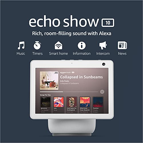 Echo Show 10 (3rd Gen) | HD smart display with motion and Alexa | Glacier White