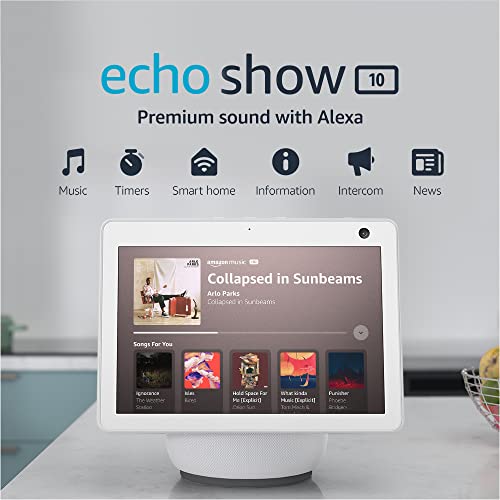 Echo Show 10 (3rd Gen) | HD smart display with motion and Alexa | Glacier White