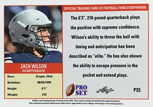 Zach Wilson 2021 Pro Set Leaf XRC Short Printed Mint Rookie Card #PS5 picturing him in his Blue BYU Jersey