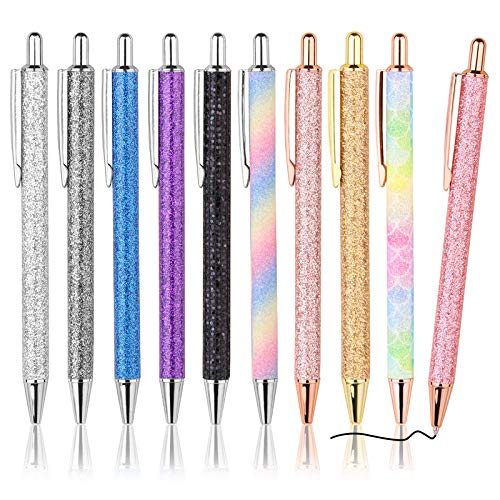 WY WENYUAN 10Pcs Ballpoint Pens, Comfortable Writing Pens, Metal Retractable Pretty Journaling Pens, Black Ink Medium Point 1.0 mm Gift Pens, Cute Pens Office Supplies for Women&Men