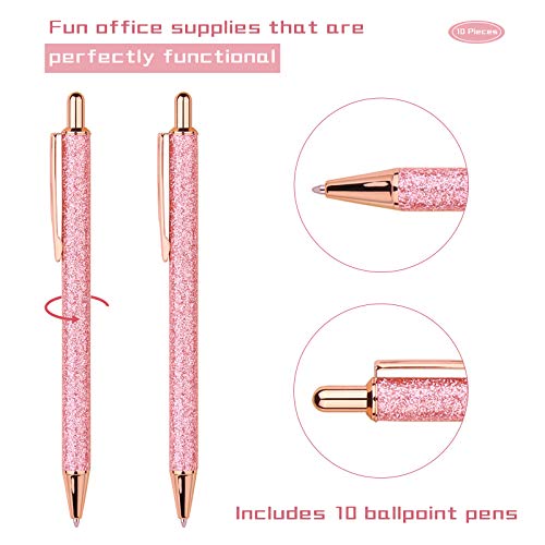 WY WENYUAN 10Pcs Ballpoint Pens, Comfortable Writing Pens, Metal Retractable Pretty Journaling Pens, Black Ink Medium Point 1.0 mm Gift Pens, Cute Pens Office Supplies for Women&Men