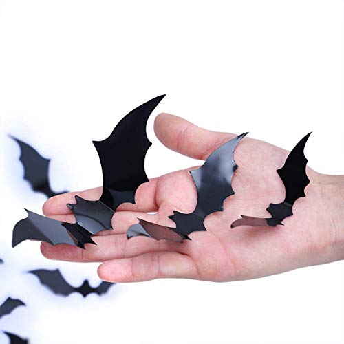 DIYASY Bats Wall Decor,120 Pcs 3D Bat Halloween Decoration Stickers for Home Decor 4 Size Waterproof Black Spooky Bats for Room Decor