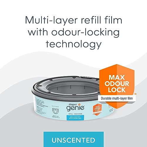 Playtex Diaper Genie Complete Diaper Pail, with Built-in Odor Controlling Antimicrobial, Includes 1 Pail and 3 Max Fresh Refills, Grey (10078300115998)