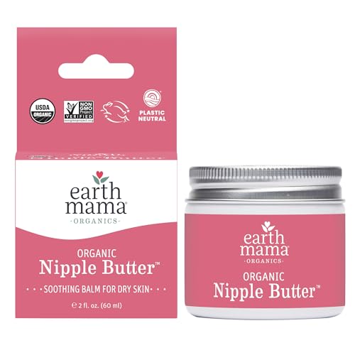 Organic Nipple Butter Breastfeeding Cream by Earth Mama | Lanolin-free, Safe for Nursing & Dry Skin, Non-GMO Project Verified, 2-Fluid Ounce (Packaging May Vary)