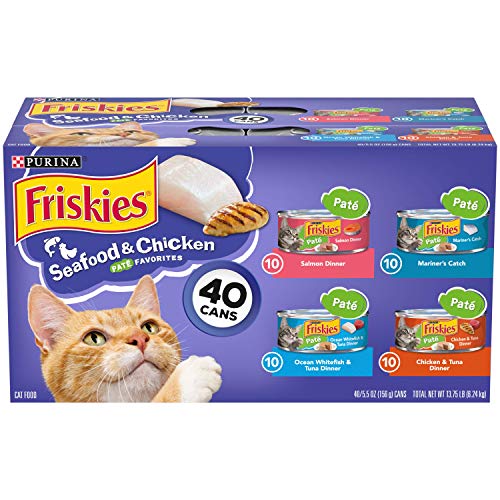 Purina Friskies Pate Wet Cat Food Variety Pack, Seafood & Chicken Pate Favorites - (5.5 Ounce (Pack of 40)