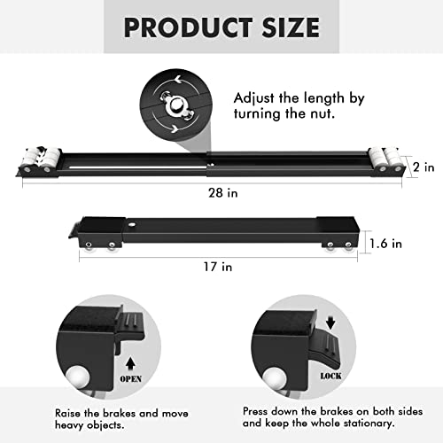 SPACEKEEPER Furniture Dolly Mobile Roller, Extendable Appliance Rollers Mobile Washing Machine Base, Fridge Stand Moving Cart for Washing Machines, Refrigerators, Dryers, Dishwashers, Black