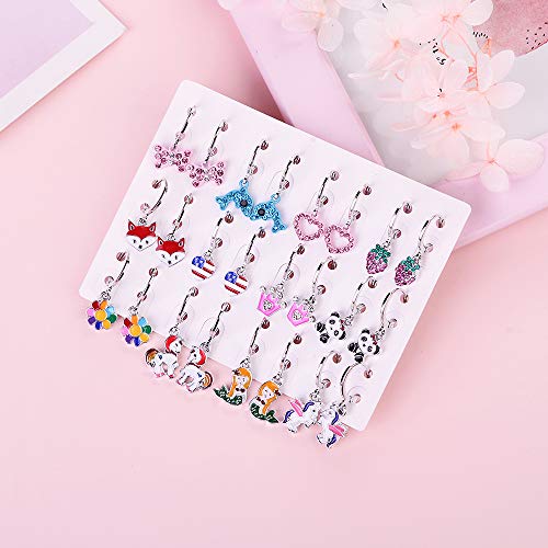 Bevan 12 Pairs Hypoallergenic dangle hoop earrings,Cute Multiple colour fox flower flag dangle hoop earrings for little girls and women