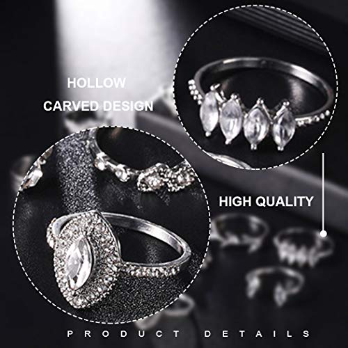 Simsly Vintage Kunckle Ring Stackable Silver Joint Nail Ring Crystal Knuckle Rings Set for Women and Girls?15PCS?