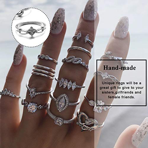 Simsly Vintage Kunckle Ring Stackable Silver Joint Nail Ring Crystal Knuckle Rings Set for Women and Girls?15PCS?