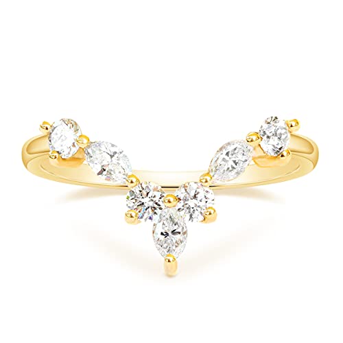 V-Shaped Gold CZ Wedding Bands for Women
