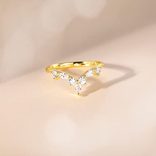 V-Shaped Gold CZ Wedding Bands for Women