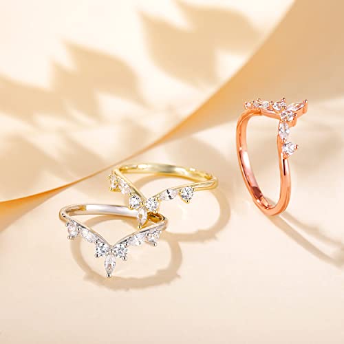 V-Shaped Gold CZ Wedding Bands for Women