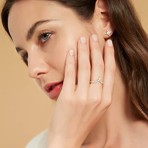 V-Shaped Gold CZ Wedding Bands for Women