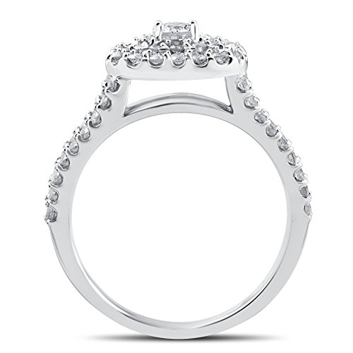 Cushion Halo Diamond Engagement Wedding Ring Set - 10K White Gold, Size 7