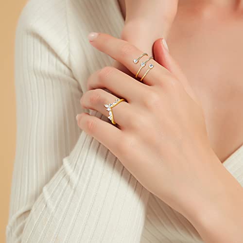 V-Shaped Gold CZ Wedding Bands for Women