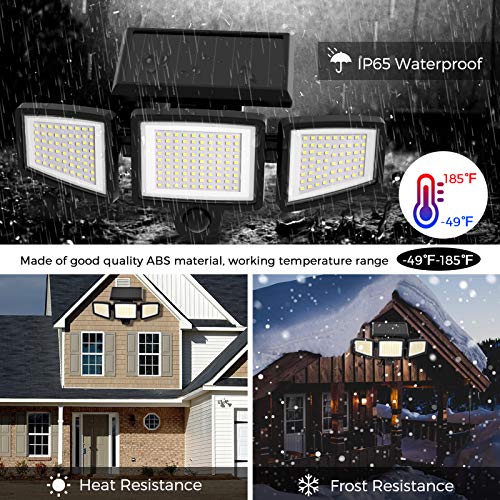 Solar Lights Outdoor, 210 LED 2500LM Solar Flood Security Lights with Motion Sensor Wireless 25FT IP65 Waterproof 3 Heads Spot Flood Wall Lights for Porch Garage Yard Entryways Patio (Black, 2pcs)