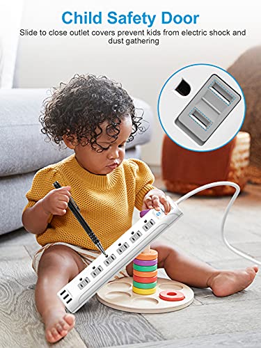 Power Strip Surge Protector 2 Pack - 6 Outlet Power Strip with USB(3 x 2.4A ), Flat Plug Extension Cord with Multiple Outlets, Mountable, 1200 Joules, 5 ft, Slide-to-Close Outlet Covers, White