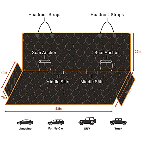 BABYLTRLL Dog Car Seat Cover Waterproof Pet Bench Seat Cover Nonslip and Heavy Duty Pet Car Seat Cover for Dogs with Universal Size Fits Cars, Trucks and SUVs (53" W x 48" L, Black)