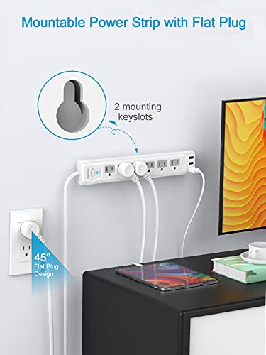 Power Strip Surge Protector 2 Pack - 6 Outlet Power Strip with USB(3 x 2.4A ), Flat Plug Extension Cord with Multiple Outlets, Mountable, 1200 Joules, 5 ft, Slide-to-Close Outlet Covers, White