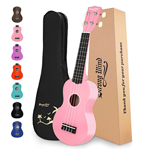 Strong Wind Soprano Ukulele 21 inch Beginner Uke Hawaii Kids Guitar With Gig Bag For Kids Beginners Students (Pinkï¼