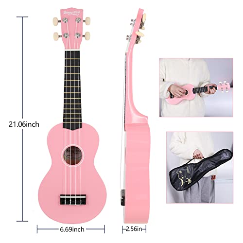 Strong Wind Soprano Ukulele 21 inch Beginner Uke Hawaii Kids Guitar With Gig Bag For Kids Beginners Students (Pinkï¼