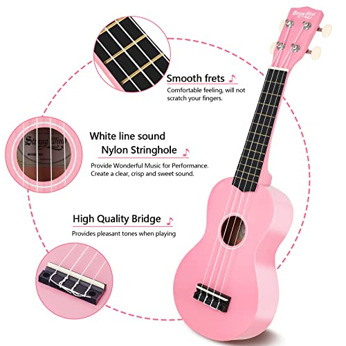 Strong Wind Soprano Ukulele 21 inch Beginner Uke Hawaii Kids Guitar With Gig Bag For Kids Beginners Students (Pinkï¼