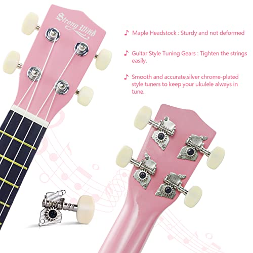 Strong Wind Soprano Ukulele 21 inch Beginner Uke Hawaii Kids Guitar With Gig Bag For Kids Beginners Students (Pinkï¼