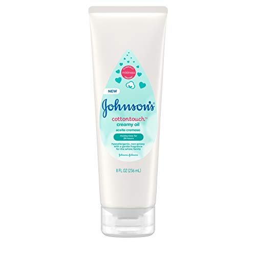 Johnson's CottonTouch Moisturizing Creamy Oil for Baby, Body Lotion with Real Cotton and Gentle Fragrance, Hypoallergenic, Non-Greasy, Paraben-Free, Phthalate-Free and Dye-Free, 8 fl. oz