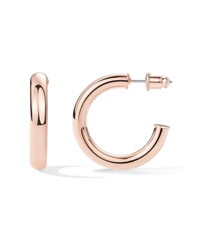 PAVOI 14K Rose Gold Colored Lightweight Chunky Open Hoops | 30mm Rose Gold Hoop Earrings for Women